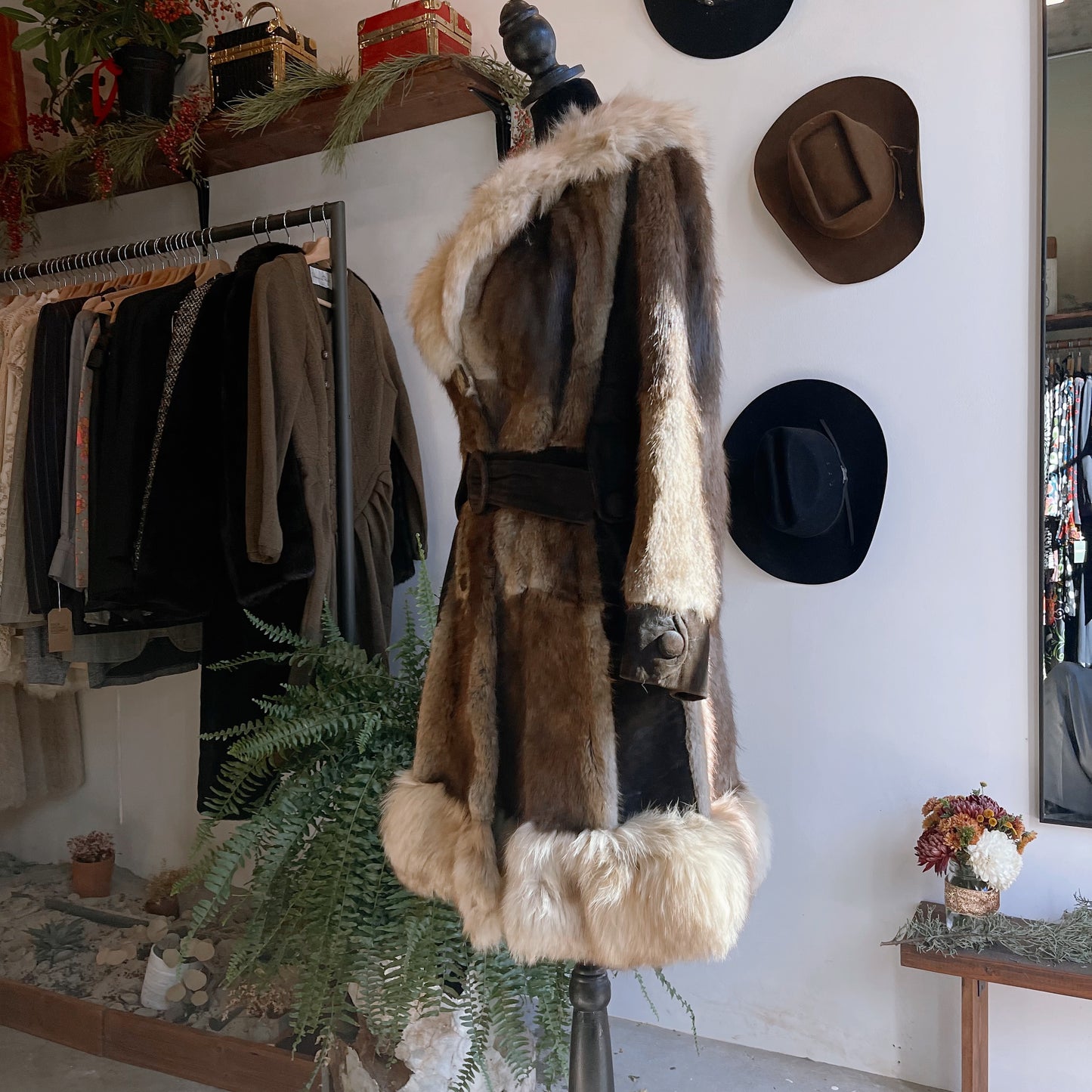 RESERVED / 1970s Vintage Penny Lane Fur Coat with Suede Panels