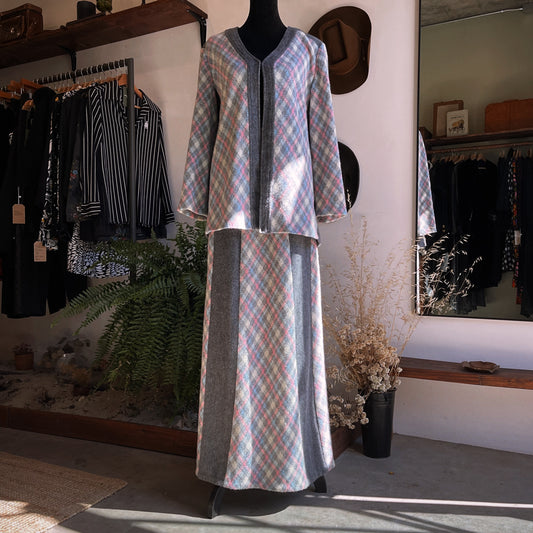 1960s Vintage Handmade Plaid Skirt Set