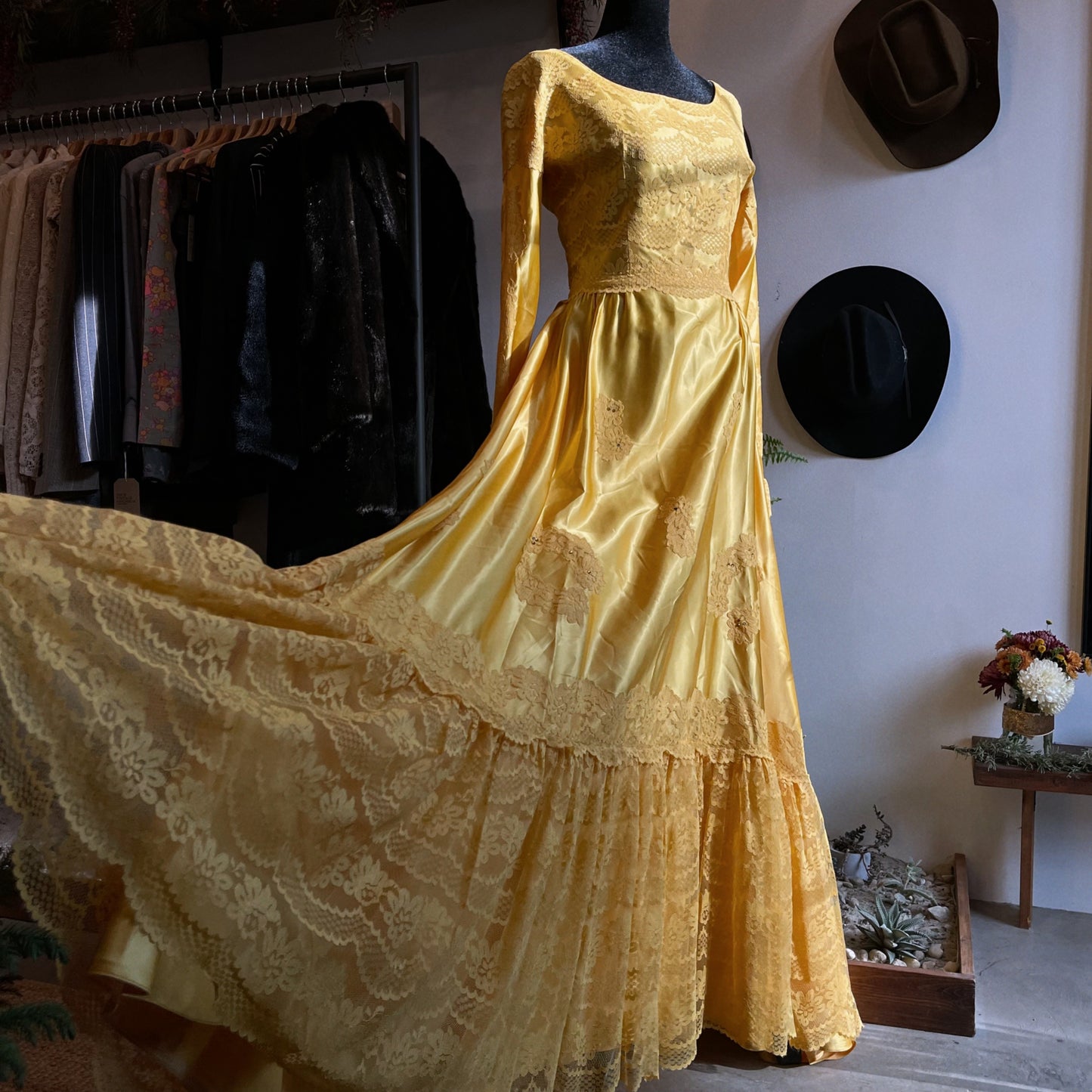 1960s Vintage Satin and Lace Gown