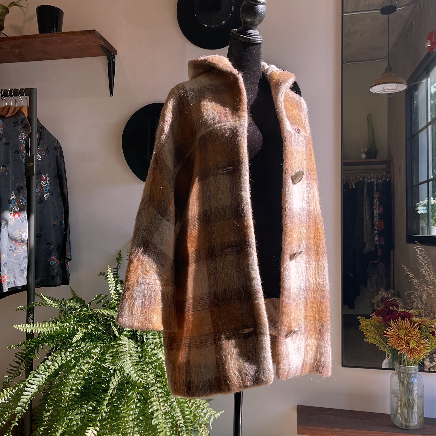 1960s Vintage Hooded Wool Plaid Cardigan