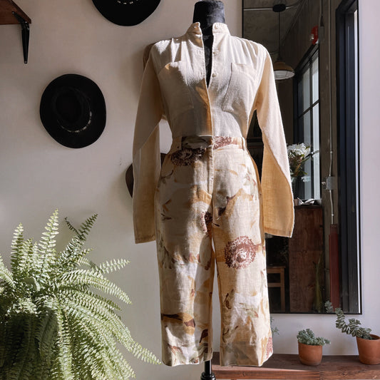 1990s Vintage Celine Paris Linen Sunflower Shorts