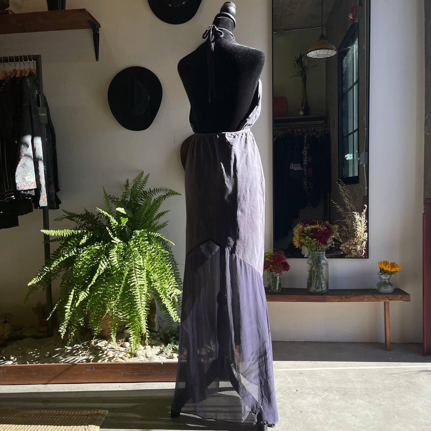 Custom Dyed Silk and Canvas Open Back Gown