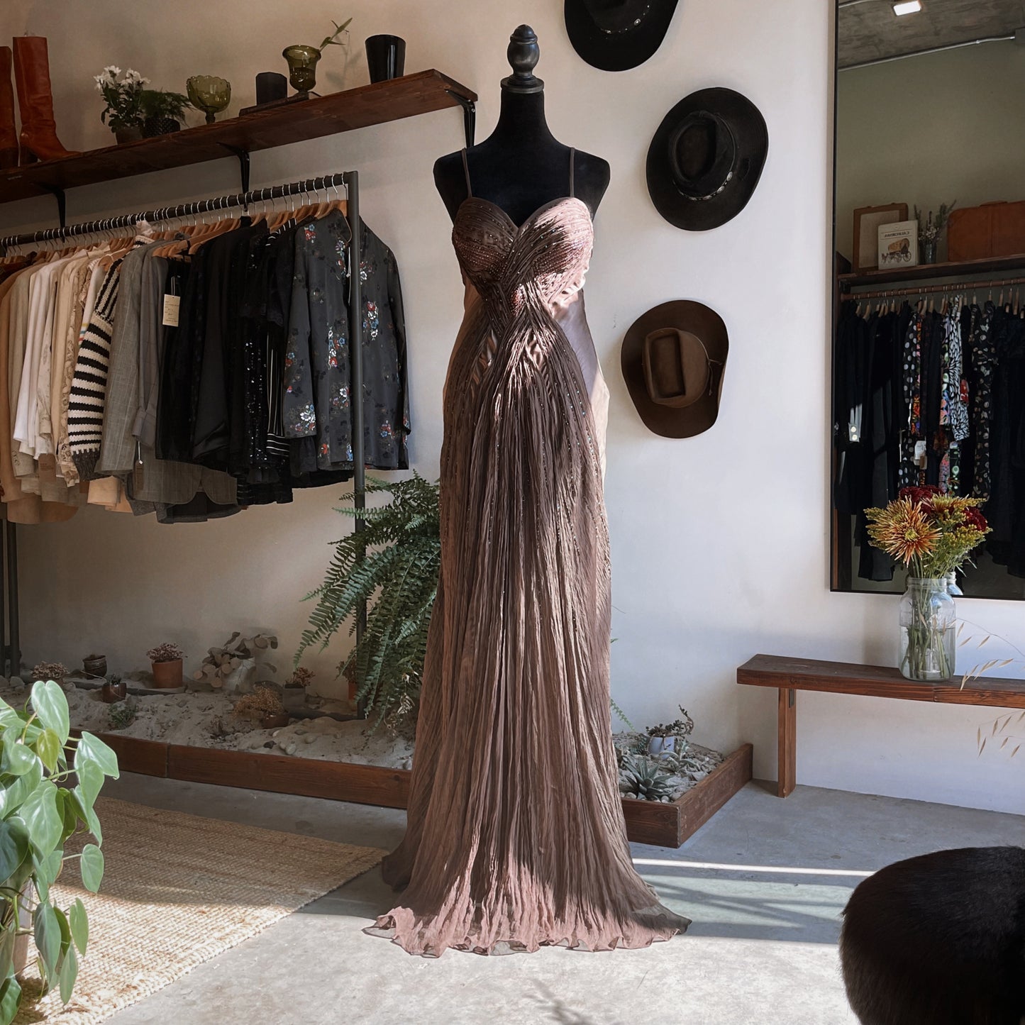 1990s Vintage Nina Austin Silk Beaded Gown