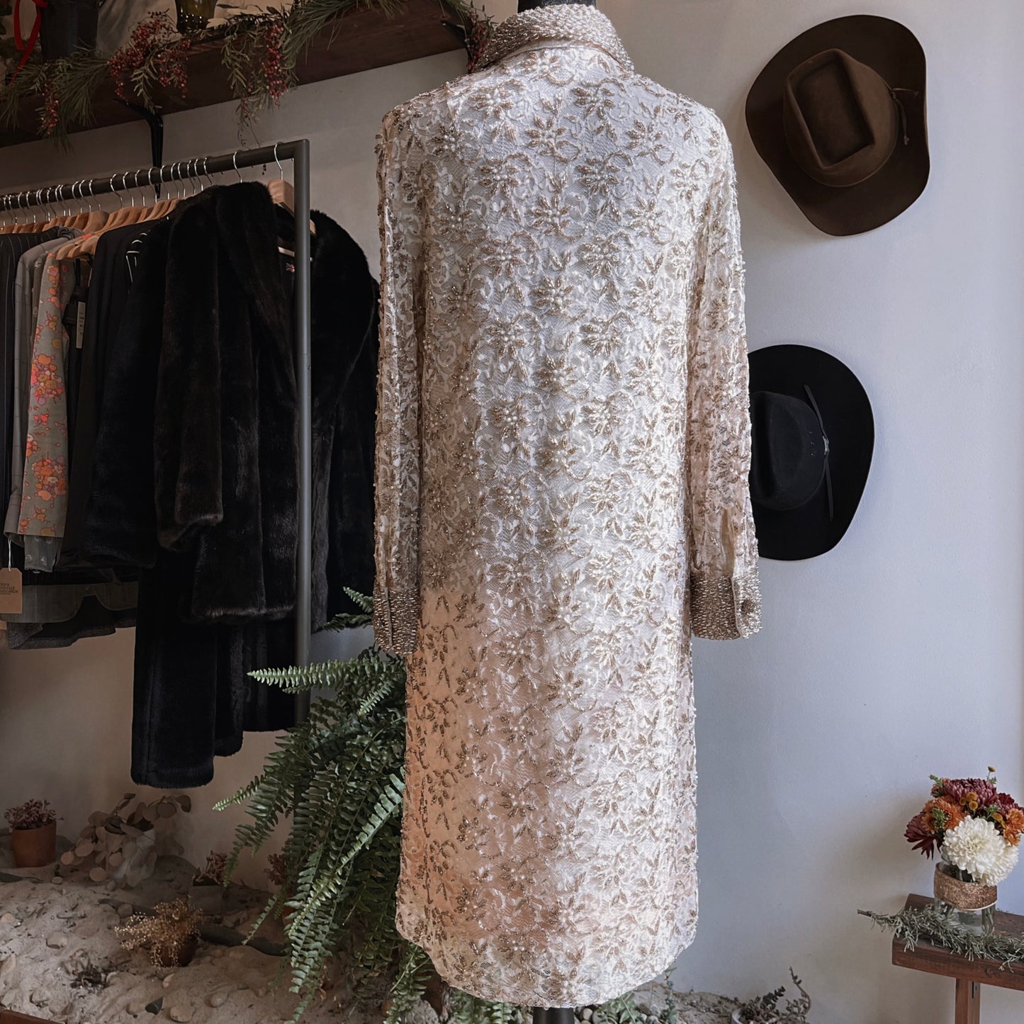 1960s Vintage Couture Silk Lace Beaded Dress