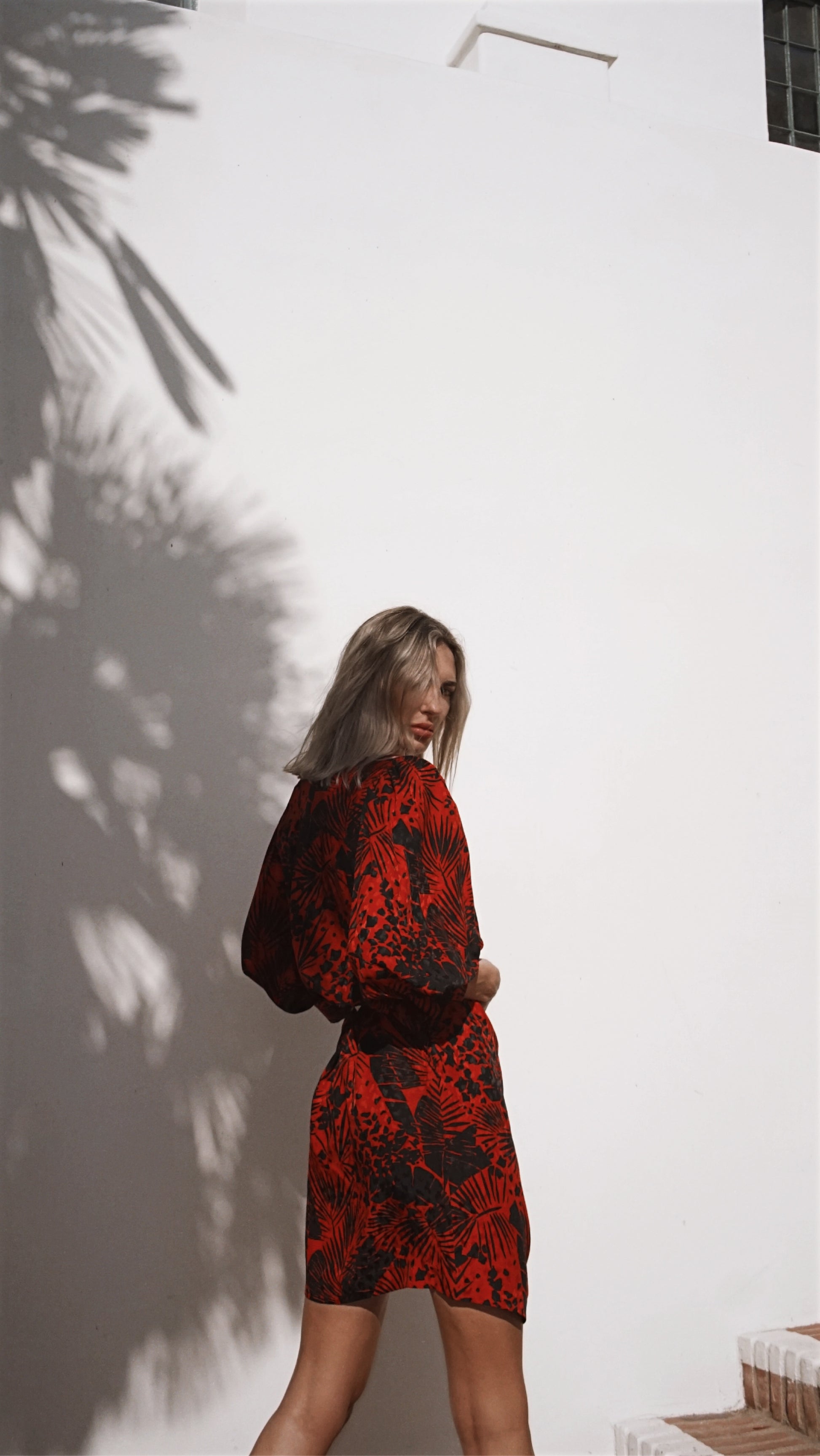 Vintage 80’s Yves Saint Laurent RedBlack Tropical Balloon Sleeve Dress - SHOP EZRA