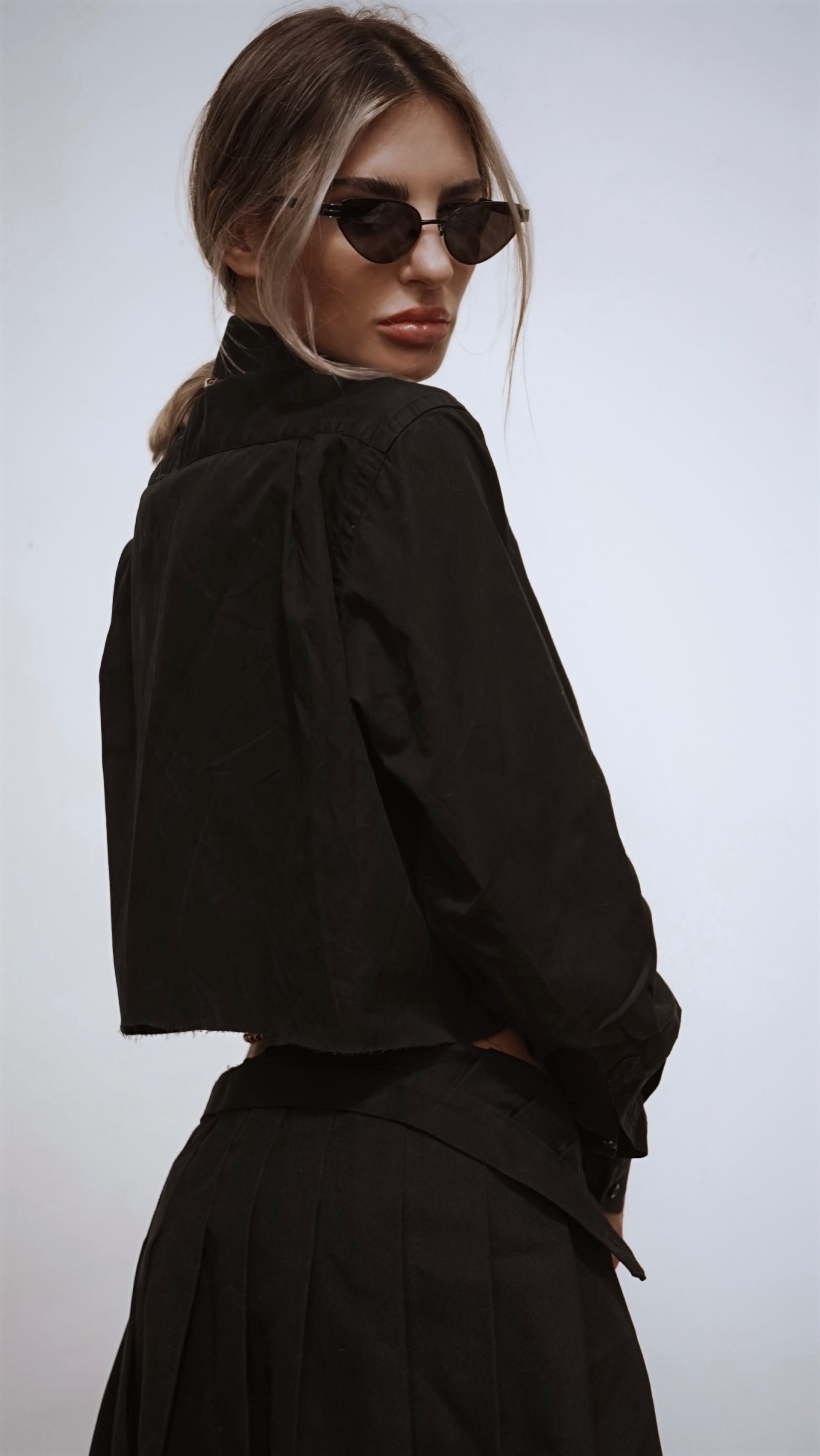Vintage Yves Saint Laurent Cropped Button-Up Black - SHOP EZRA