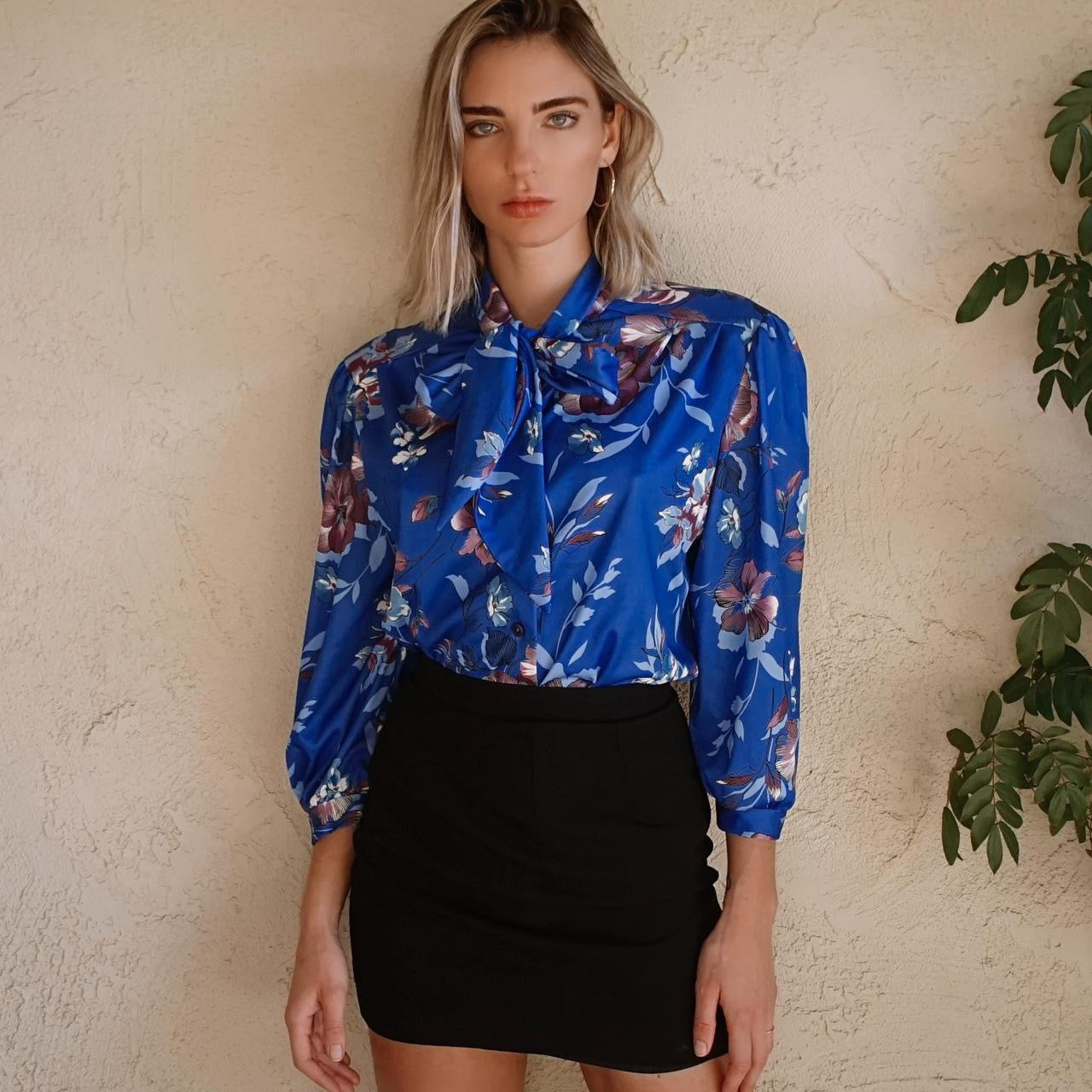 Vintage Bow Blouse with Floral Print - SHOP EZRA