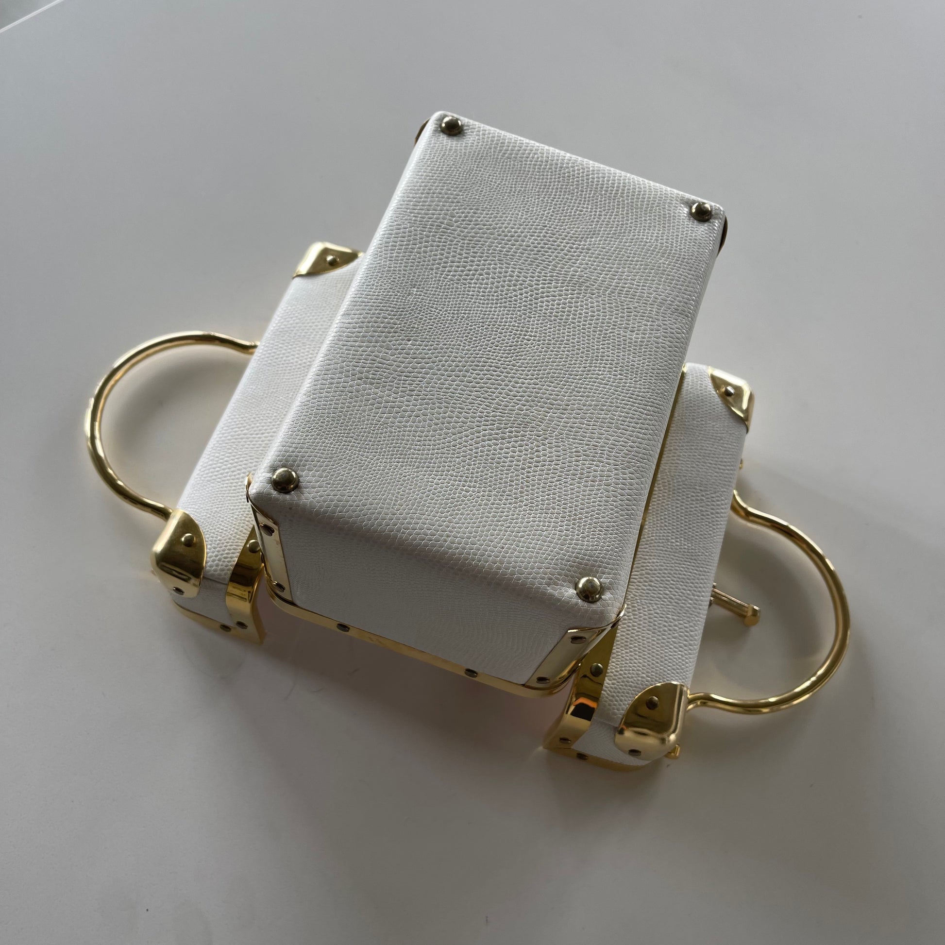 Vintage 60’s Trunk Bag in White Leather with Gold Hardware by Lizette New York - SHOP EZRA