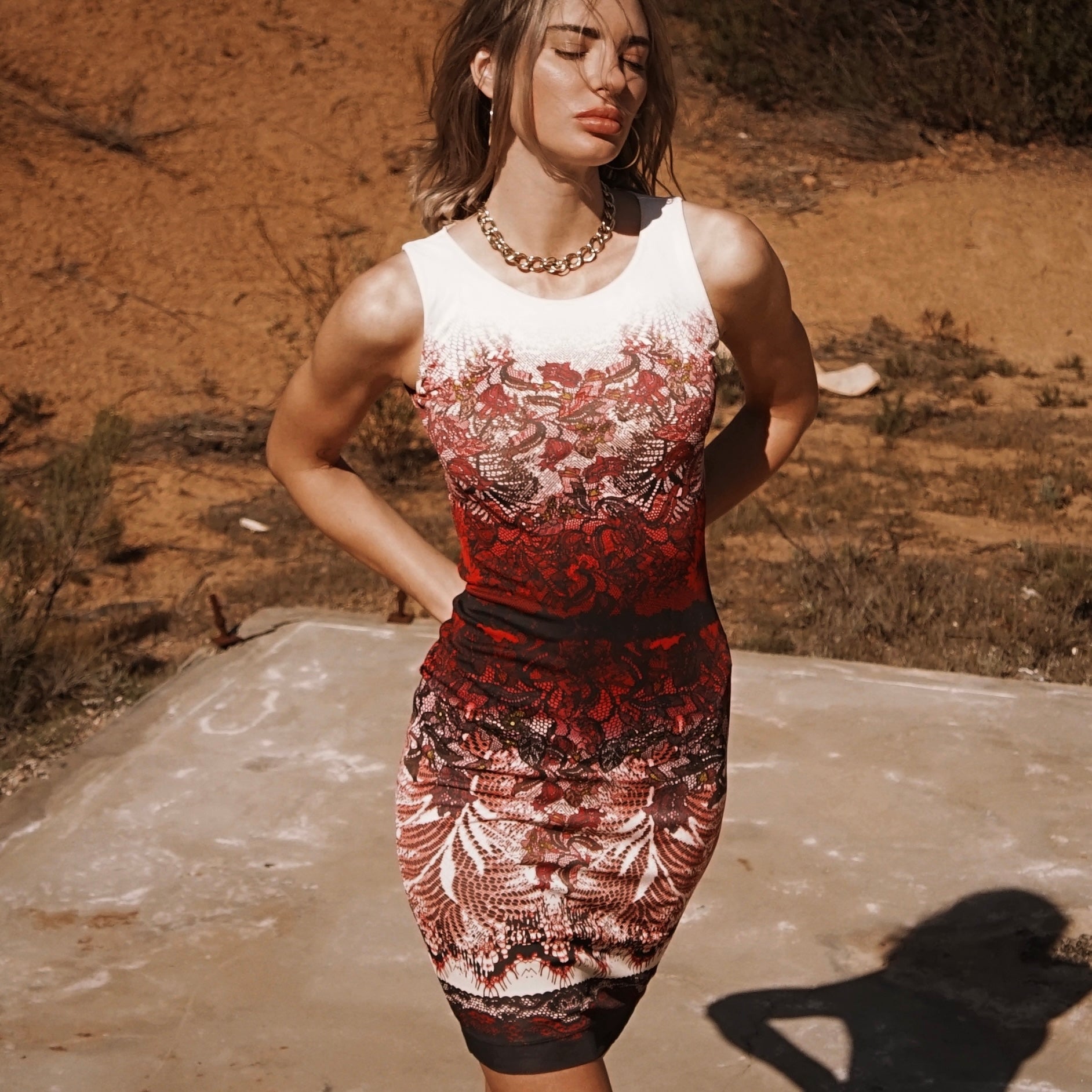 fuzzi red dress Printed Midi Length Dress w/ Tags