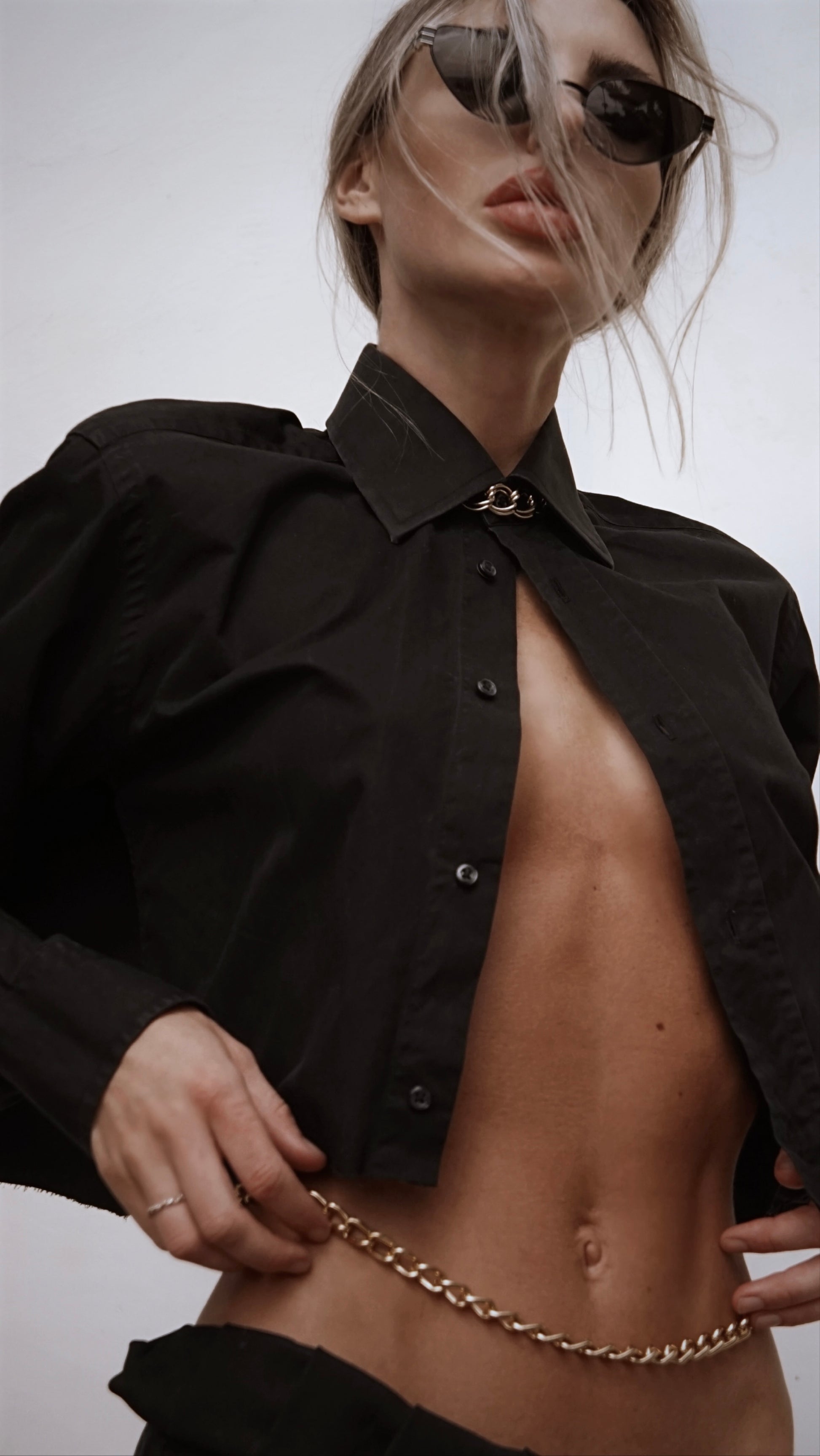 Vintage Yves Saint Laurent Cropped Button-Up Black - SHOP EZRA