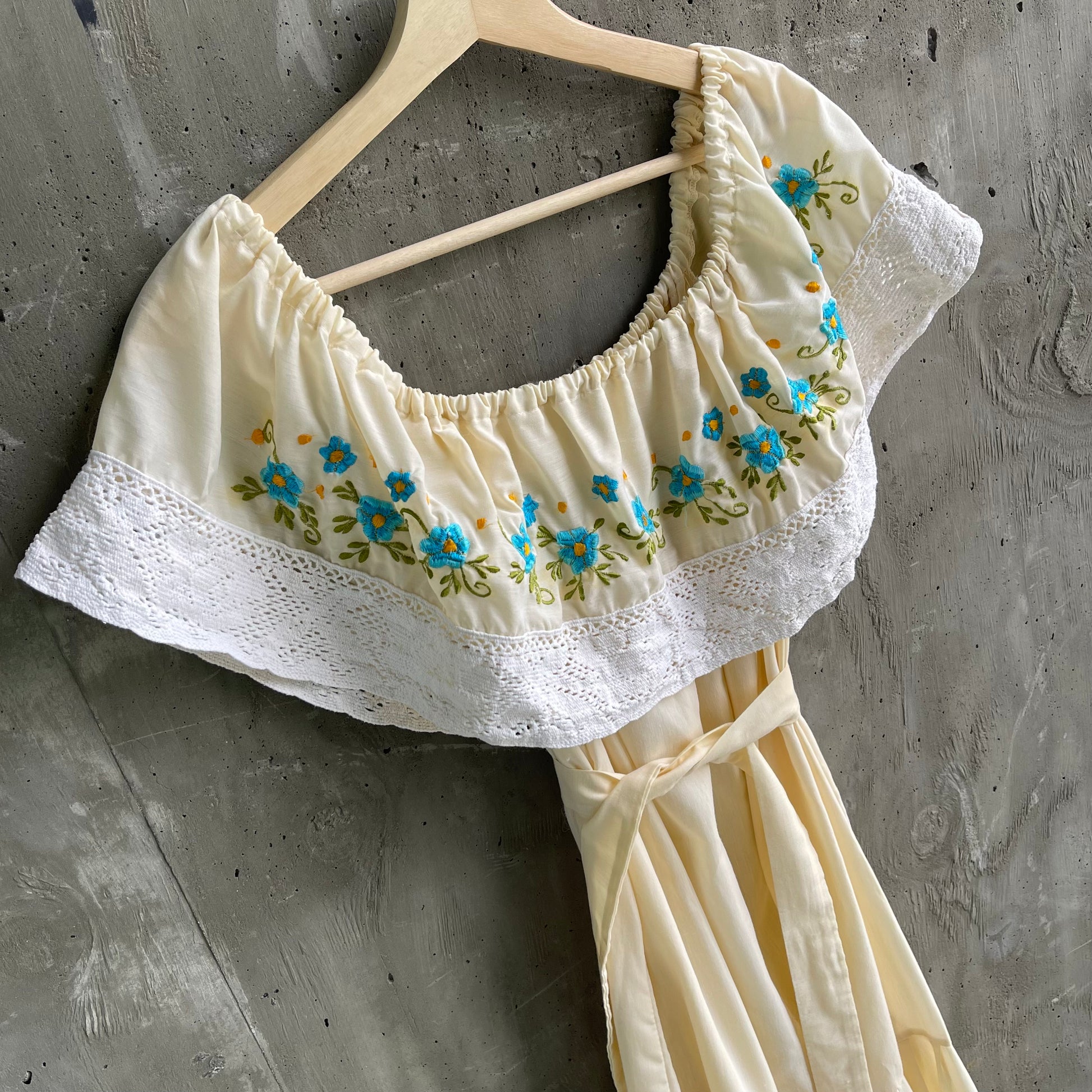 Vintage Traditional Tiered Dress by Hail in Creme with Floral Embroidery - SHOP EZRA