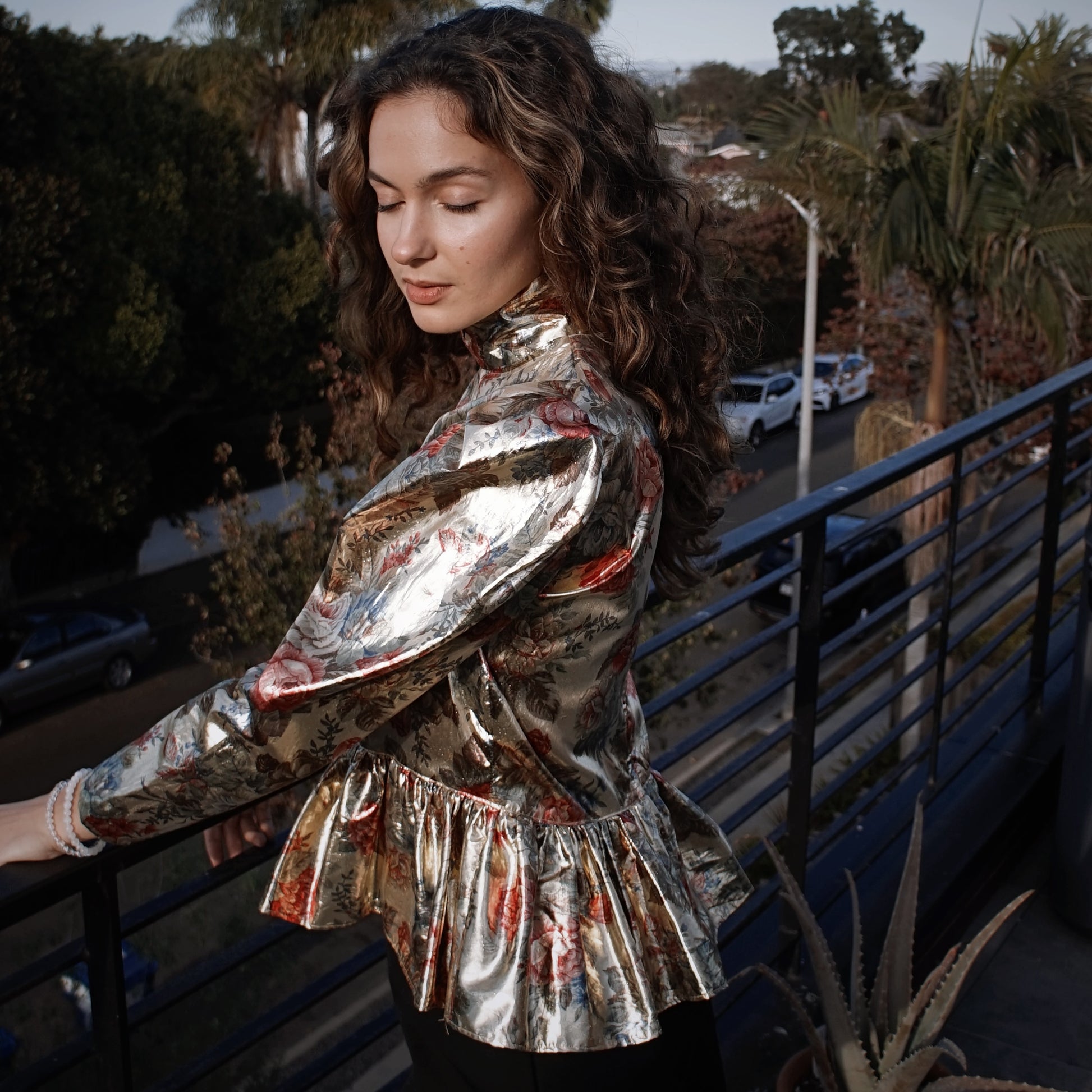 Antique Metallic Sheen Floral Print Blouse - SHOP EZRA