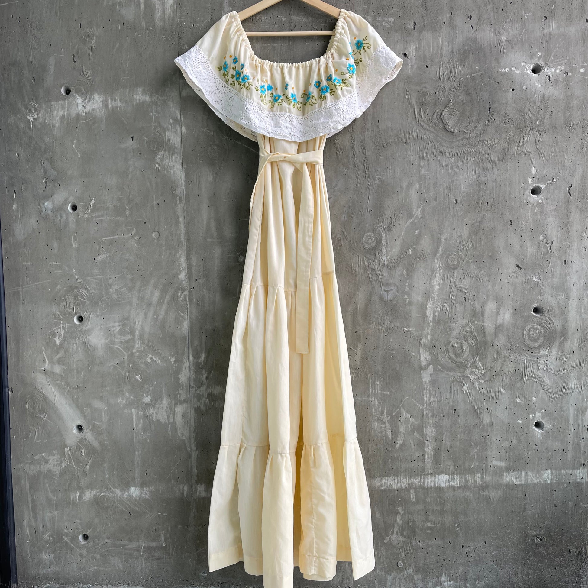 Vintage Traditional Tiered Dress by Hail in Creme with Floral Embroidery - SHOP EZRA